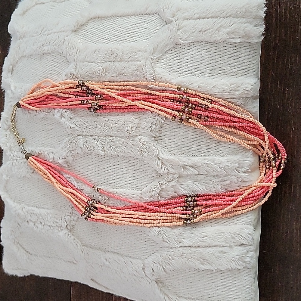 Coral multi strand bead necklace
